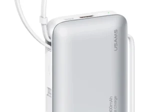 USAMS power bank CD228 με 2x καλώδια, 2x θύρες εξόδου, 10000mAh, 20W, ασημί