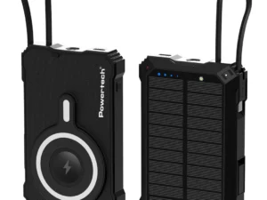 POWERTECH ηλιακό power bank PT-1505 με καλώδιο & φακό, 10000mah, magnetic wireless, 35W, μαύρο